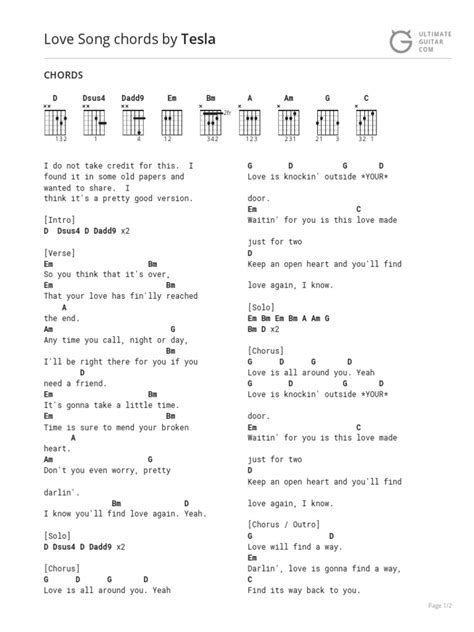 Love Song Chords by Tesla | PDF | Song Structure | Songs