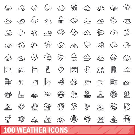 100 weather icons set, outline style 19053513 Vector Art at Vecteezy