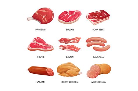 Types of meat and meat products vector illustration By Microvector ...