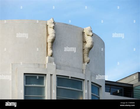 Seahorse sculptures by Eric Gill. Midland Hotel. Marine Road West Stock ...