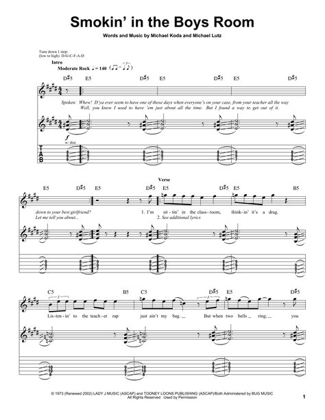 Smokin' In The Boys Room by Motley Crue Sheet Music for Guitar Tab (Single Guitar) at Sheet ...