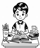Coloring Page Boy At The school desk  Premium AI Generated Vector sketch template