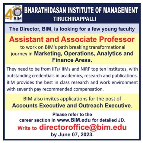 Bharathidasan Institute of Management, Tiruchirappalli Wanted Assistant ...