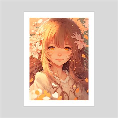 Kawaii Joyful Anime Girl Fall Lover Cute Smile, an art print by Anass ...