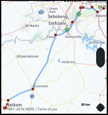 What is the driving distance from Welkom South Africa to Bultfontein ...