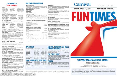 Carnival Dream FunTimes Daily Itinerary – cruise with gambee