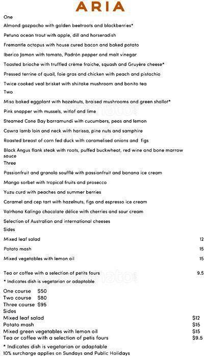 Aria Menu, Menu for Aria, Circular Quay, Sydney - Urbanspoon/Zomato