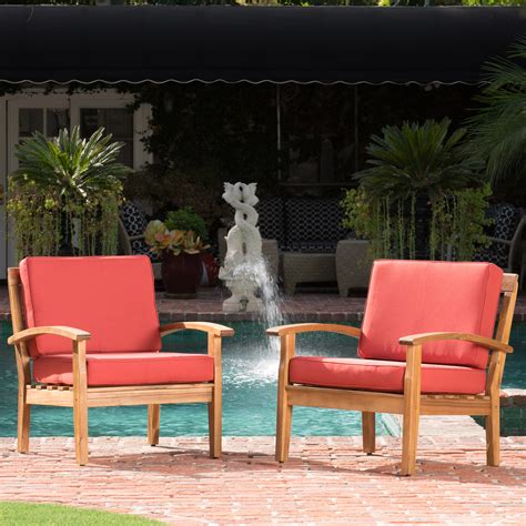 Preston Outdoor Wooden Club Chairs with Cushions, Set of 2, Red - Walmart.com - Walmart.com