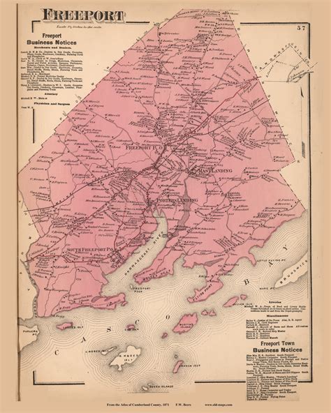 Freeport, Maine 1871 Old Town Map Reprint Cumberland Co. - OLD MAPS