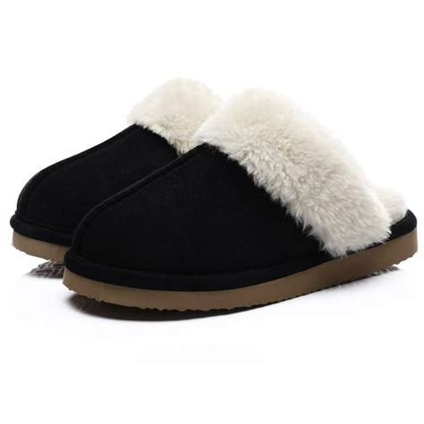 Litfun Women's Fuzzy Memory Foam Slippers Warm Comfy Winter House Shoes, Black, Size 8-8.5 ...