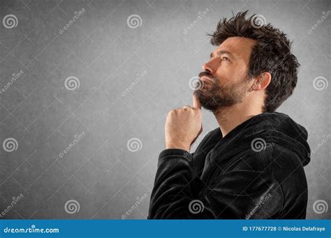 Man Thinking with a Funny Hair and Beard Stock Photo - Image of problem ...