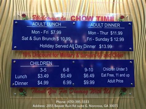 Menu at Chow Time Grill & Buffet restaurant, Norcross