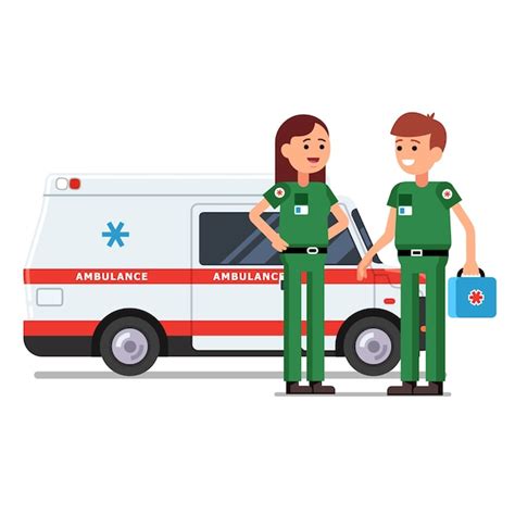 Two paramedics workers in front of ambulance car Vector | Free Download