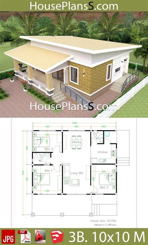 #House Design plans House Design Plans 10x10 with 3 Bedrooms full interior - House Plans S ...