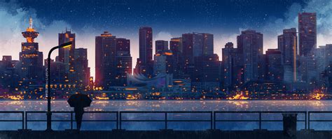 2560x1080 Anime City Lights Night Rain Umbrella Sky 5k Wallpaper,2560x1080 Resolution HD 4k ...