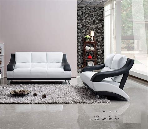 Esofastore Classic Unique Modern Vance Bonded Leather White/Black 2pc Sofa Set Sofa and Loveseat ...