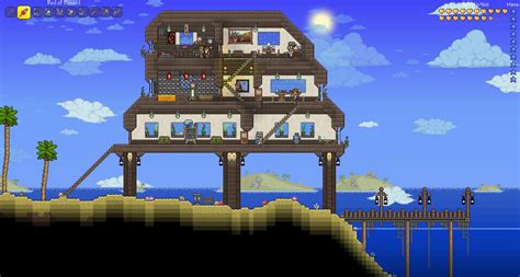 Terraria - Contemporary house on the beach Terraria House Ideas, Cool Minecraft, Starter Home ...