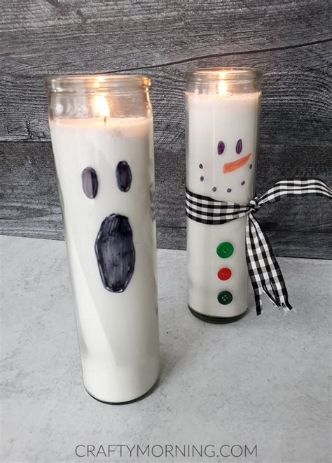 Reversible Dollar Tree Candles (Ghost &Snowman) - Crafty Morning