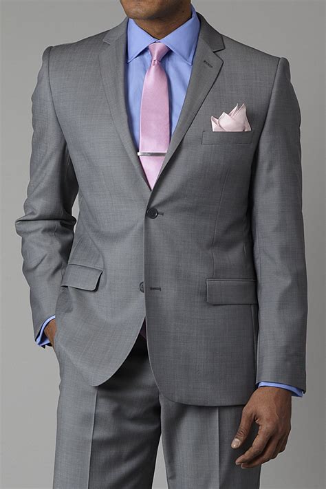 Light Grey Suit with Blue Shirt and Pink Tie