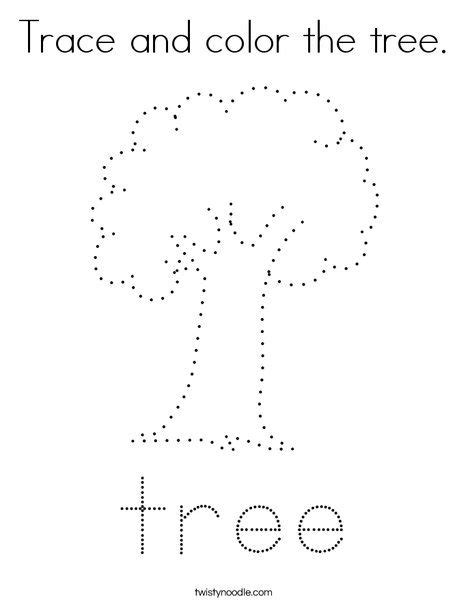 Trace and color the tree Coloring Page - Twisty Noodle | Tracing worksheets preschool, Tree ...