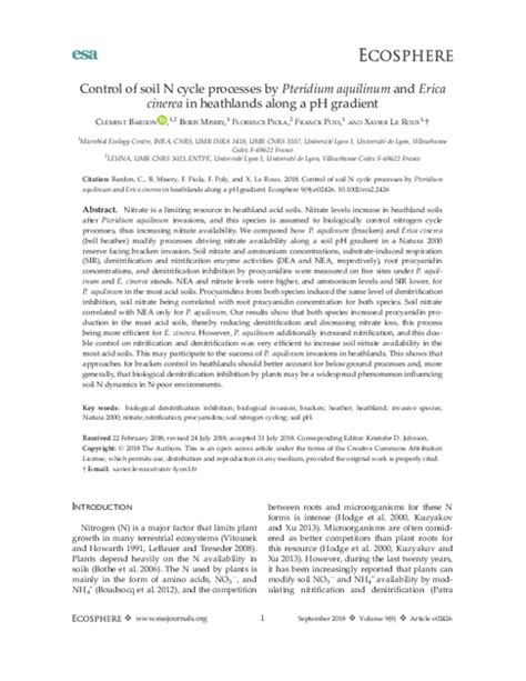 (PDF) Control of soil N cycle processes by Pteridium aquilinum and Erica cinerea in heathlands ...