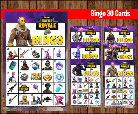 FORTNITE Bingo game 30 cards instant download, Printable Fortnite party game, Fortnite Bingo ...