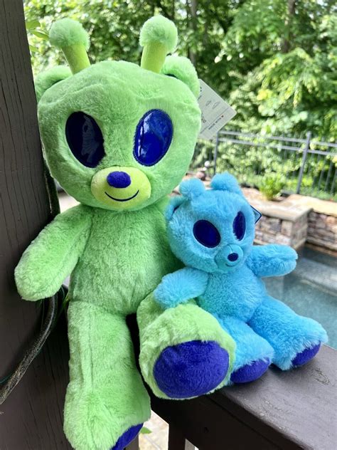 Build-A-Bear Plush Bear-lien Alien Bearlien Green 16" & Mini Blue SET 2 ...