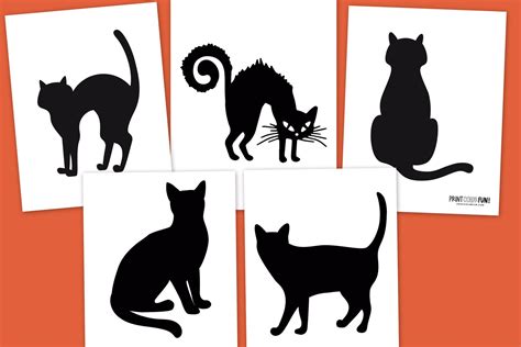 Black cat pumpkin carving stencils: 5 cats for Halloween, at PrintColorFun.com
