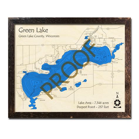 Green Lake, WI Wood Map | 3D Nautical Wood Charts