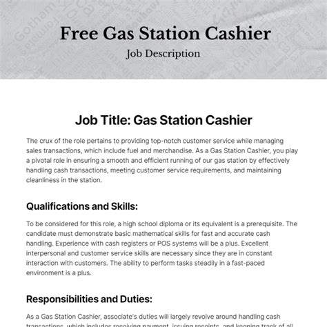 Free Gas Station Cashier Job Description Template - Edit Online ...