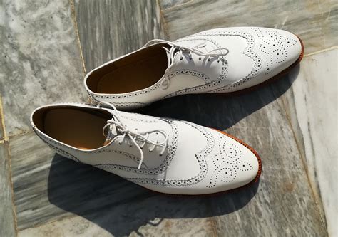 Handmade Wingtip Shoes, Men's Lace Up White Color Shoes ...