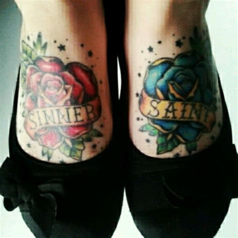 Sinner Saint tattoos feet | Saint tattoo, Foot tattoos, Cool tattoos