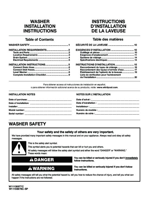 Fillable Online Washer Installation Instructions Instructions d ... Fax Email Print - pdfFiller