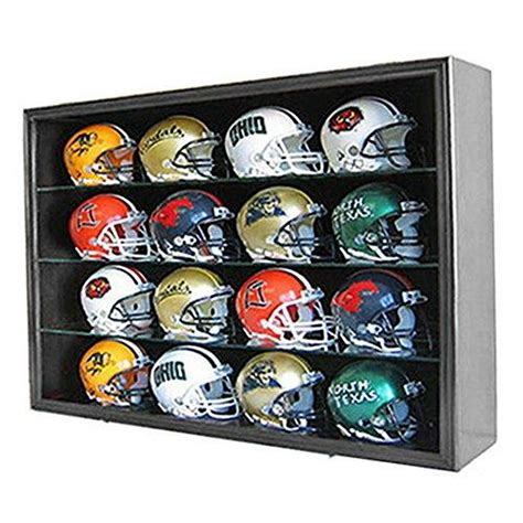 16 Mini Football Helmet Display Case Cabinet Wall Rack w/UV Protection Door (Black Finish ...