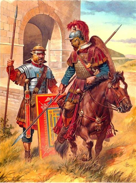 Cavalry officer and legionary soldier, mid- 3 century CE. The foot soldier is drawn using ...