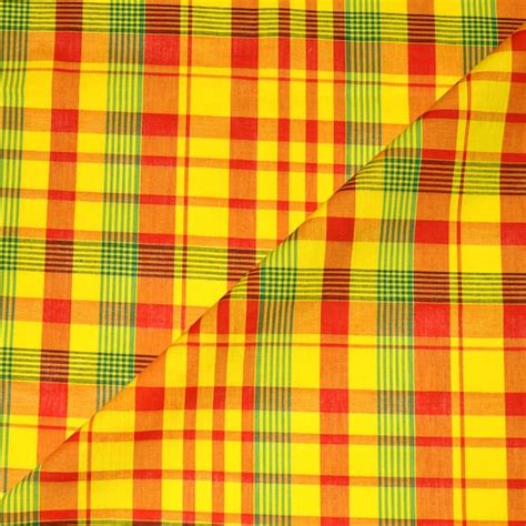 Veritable Madras Fabric 100% Cotton yellow-red-green | Etsy