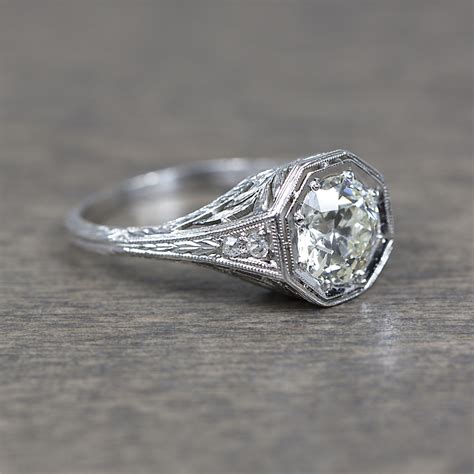 1920 Vintage Platinum and 1.66ct Old European Cut Diamond Engagement Ring