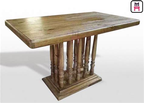 Vintage Rectangle Commercial Restaurant Tables With Rustic Solid Wood Roman Column