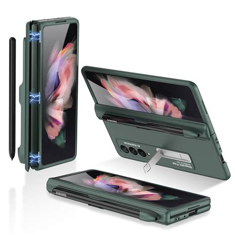 Samsung Galaxy Z Fold 3 2021 Case with S Pen Holder, Ultra Slim Magnetic Kickstand Shockproof ...