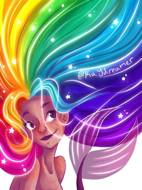 A rainbow mermaid! I’m so happy with how her hair looks. : ProCreate | Rainbow mermaid, Mermaid ...