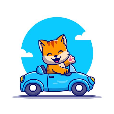 Cute Cat Driving Car Cartoon Vector Icon Illustration. Animal Transportation Icon Concept ...