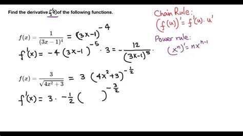 Chain Rule Derivatives Worksheets