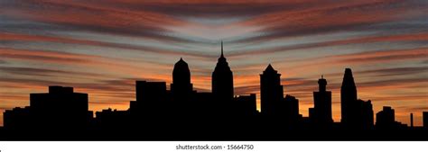 Philadelphia Skyline Sunset Beautiful Sky Illustration Stock ...