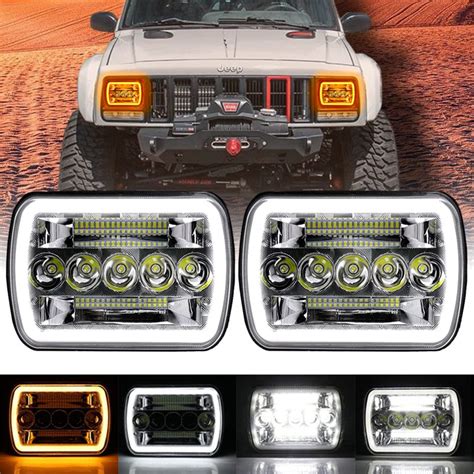 1984-2001 Jeep Cherokee XJ LED Headlight with Halo Ring DRL and Turn Singal 1984-1995 Jeep ...