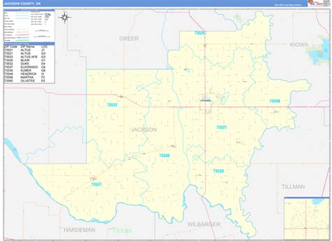 Jackson County, OK Zip Code Wall Map Basic Style by MarketMAPS - MapSales