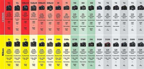 Nikon/Canon comparison chart | Camera comparison, Photography basics, Photo lessons