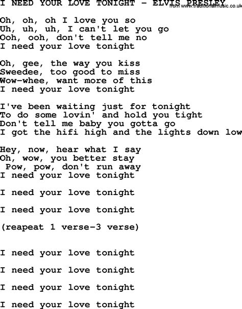 I Need Your Love Tonight-Elvis Presley-.txt, by Elvis Presley - lyrics ...