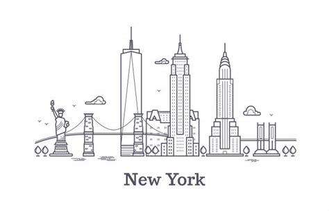 New York City Outline Skyline, Nyc Line Silhouette, Usa Tourist And Travel Vector Concept | City ...