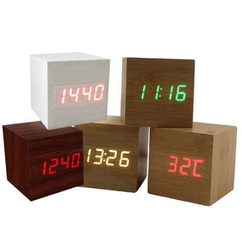 Multi Colour Wooden LED USB Sound Motion Control Alarm Clock ...