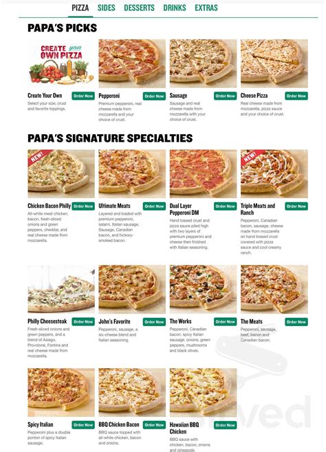 Papa John's Pizza menu in Wylie, Texas, USA